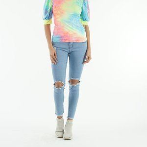 Mid Rise Women Jean Distressed Stretch Skinny Jean Slim Trouser Pant Size 5, 32"